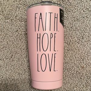 NWOT Rae Dunn insulated “FAITH. HOPE. LOVE.” Pink 17 oz stainless steel tumbler